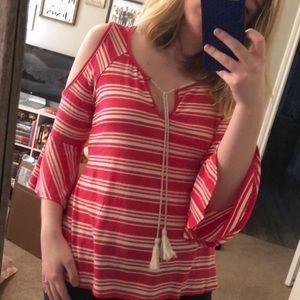 Pink Striped Cold-Shoulder Summer Shirt